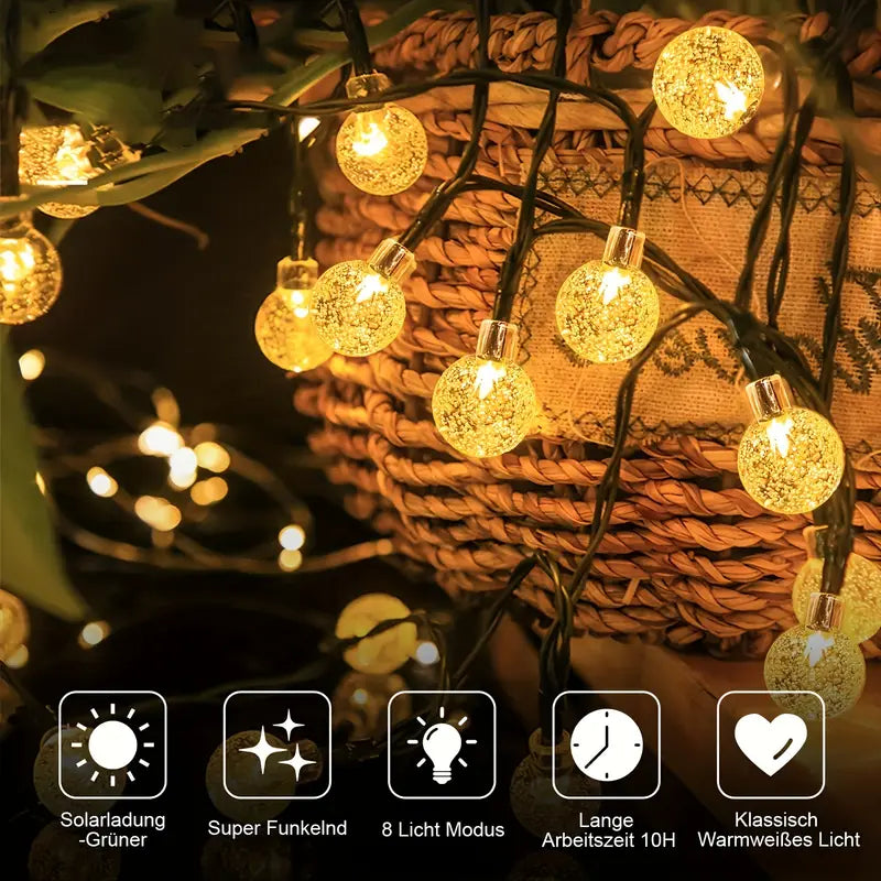 Solar Powered Crystal Ball Fairy Lights - Waterproof Outdoor Garden Decor