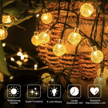 Solar Powered Crystal Ball Fairy Lights - Waterproof Outdoor Garden Decor